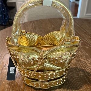 Fashion Nova Bustier Metallic Gold Studded Mini handbag crossbody bag